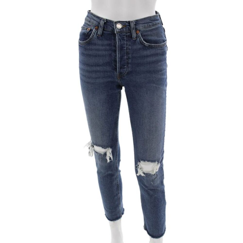 Re/Done Womens Ankle Cropped Straight Dark Blue Jeans Size 25